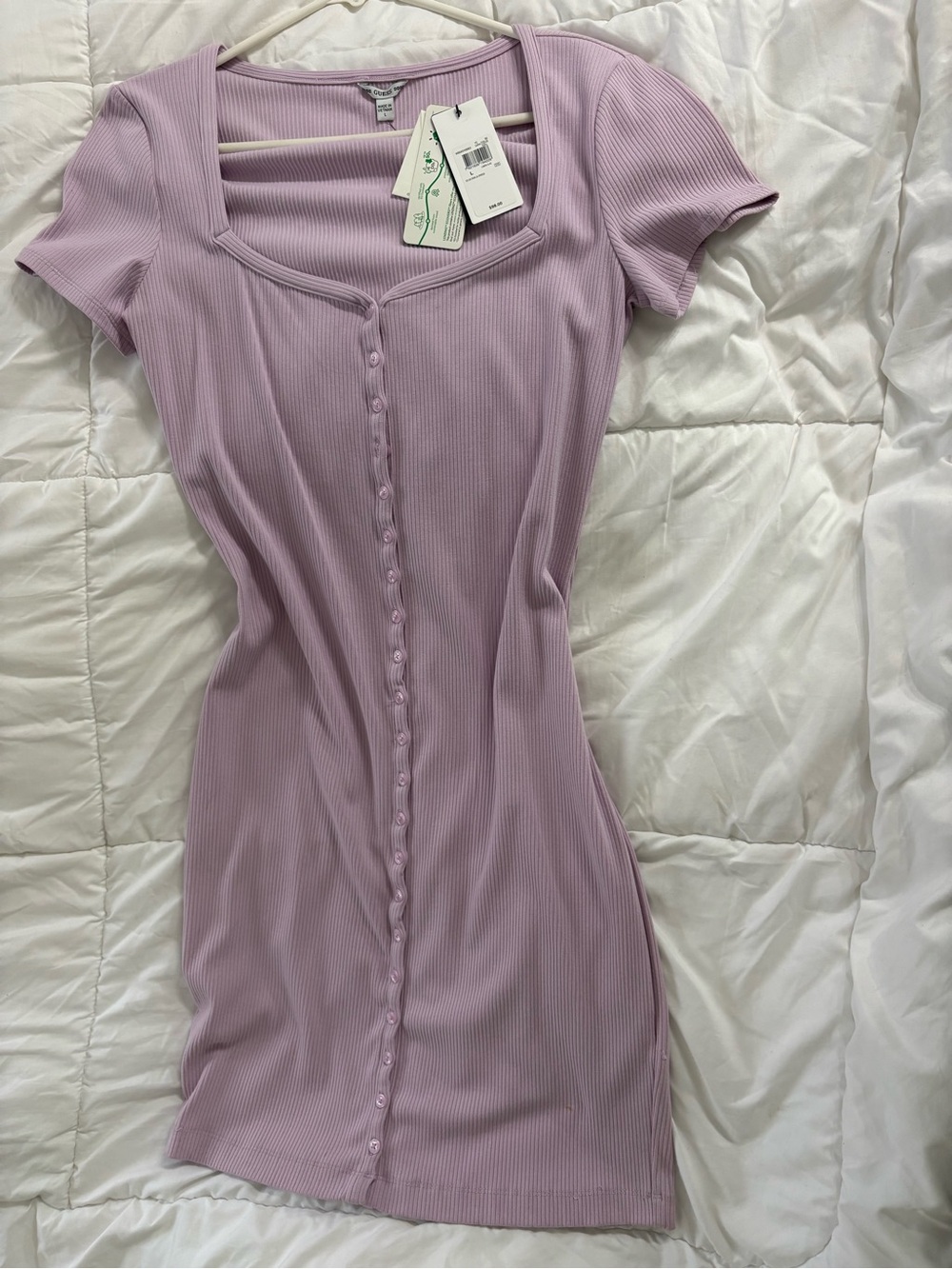Guess Lilac Ribbed Button-Front Short Sleeve Dress Top